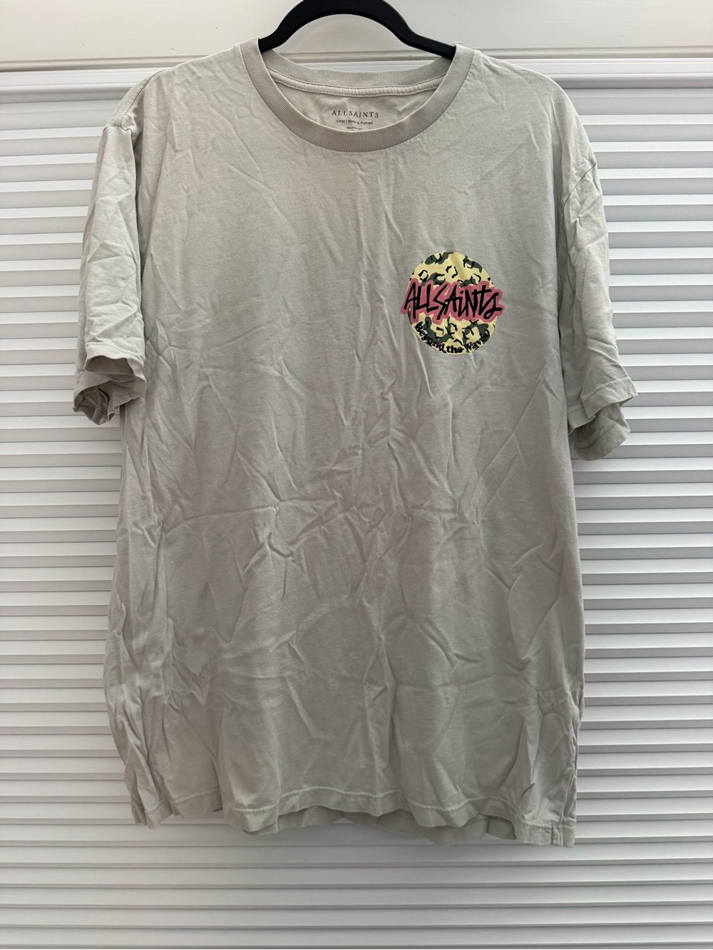 All Saints Men's Light Gray Graphic Logo T-Shirt